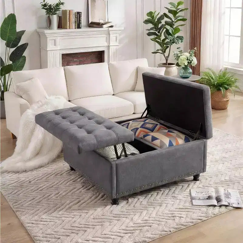 Pouf contenitore quadrato con coperchio sollevabile