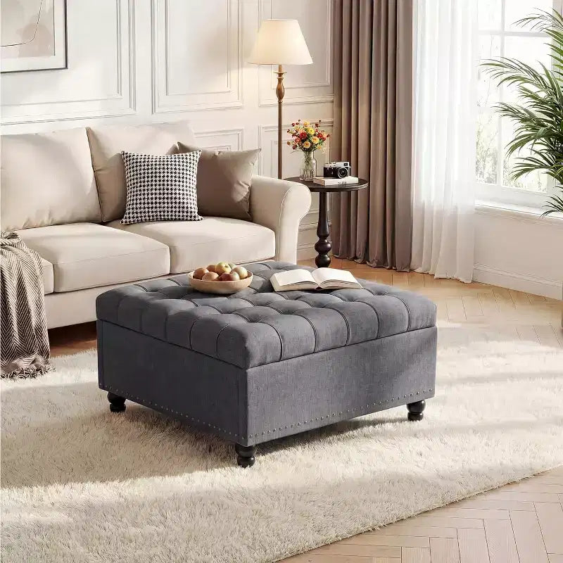 Pouf contenitore quadrato con coperchio sollevabile