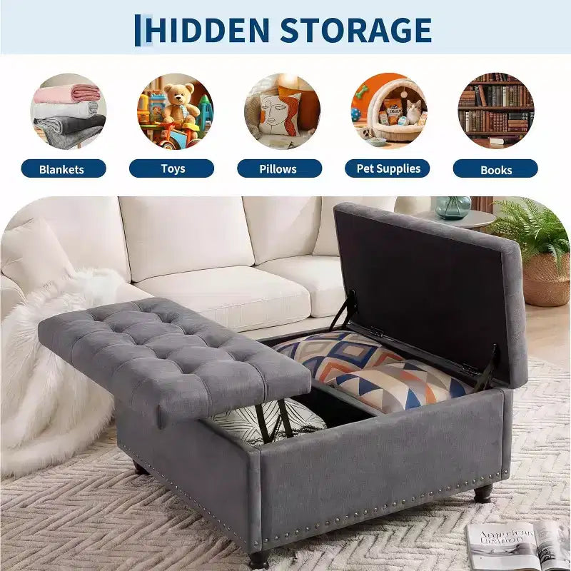 Pouf contenitore quadrato con coperchio sollevabile
