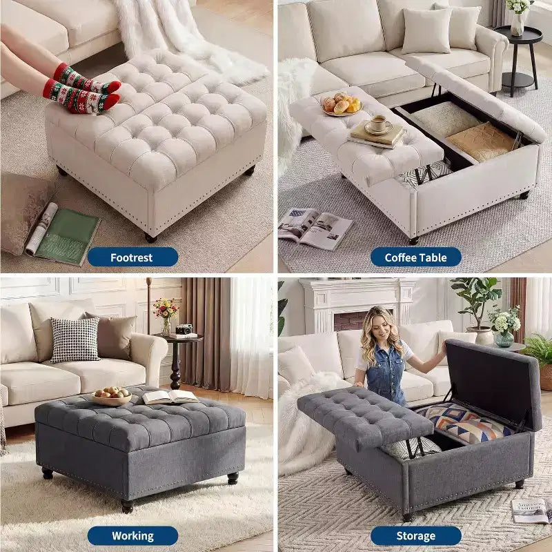 Pouf contenitore quadrato con coperchio sollevabile