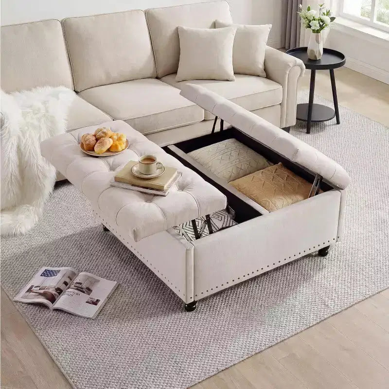 Pouf contenitore quadrato con coperchio sollevabile