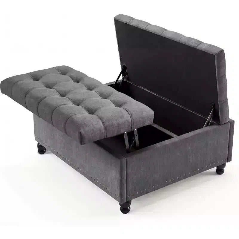 36 Large Square Storage Ottoman with Lift Top, 300 LBS Tufted Coffee Table Bench with Study Wood Legs, Multi-Functional Footrest Storage Box