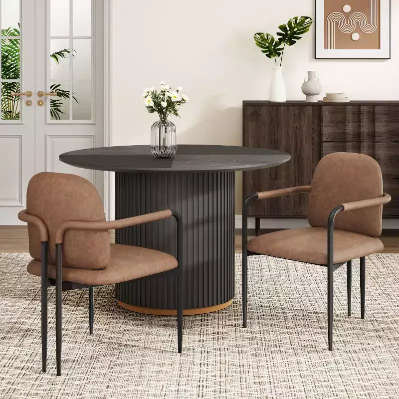 Sedia da pranzo moderna imbottita con telaio in ferro (set da 2)