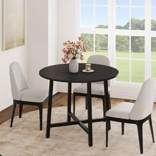 31.5 Inch Round Dining Table for 2-4, Small Kitchen Dining Room Table for Space Saving, Wood Circle Kitchen Table with Sturdy Metal Frame