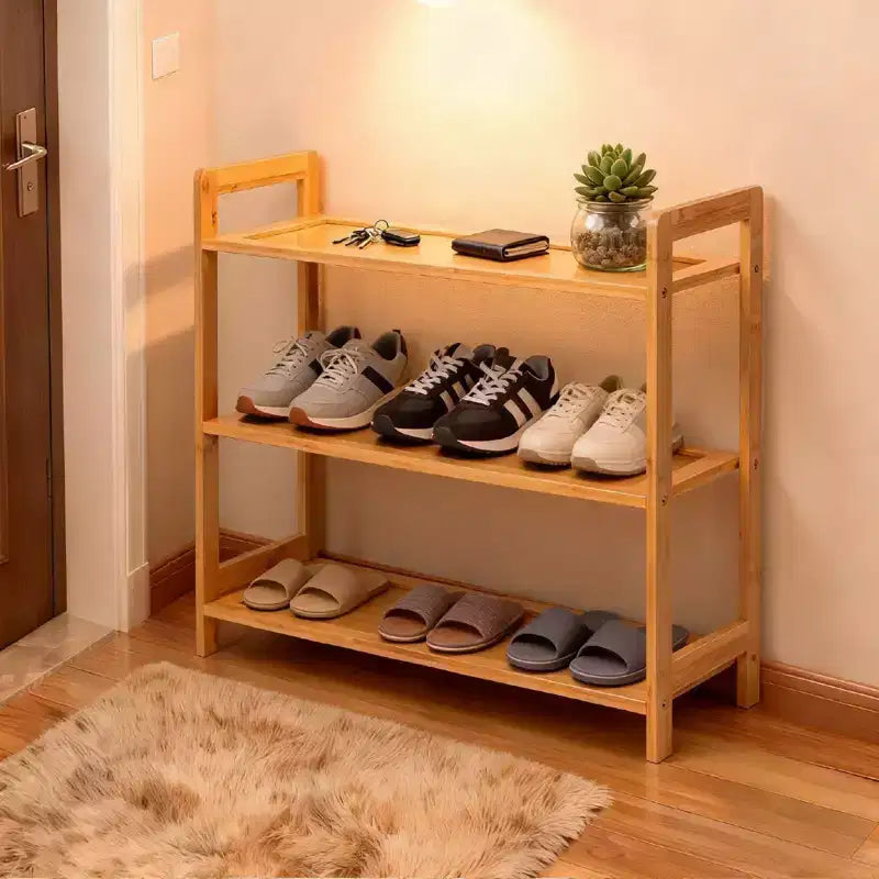 Karl Home 3-Tier Bamboo Shoe Rack Natural Wood Color 26.8 Inch W
