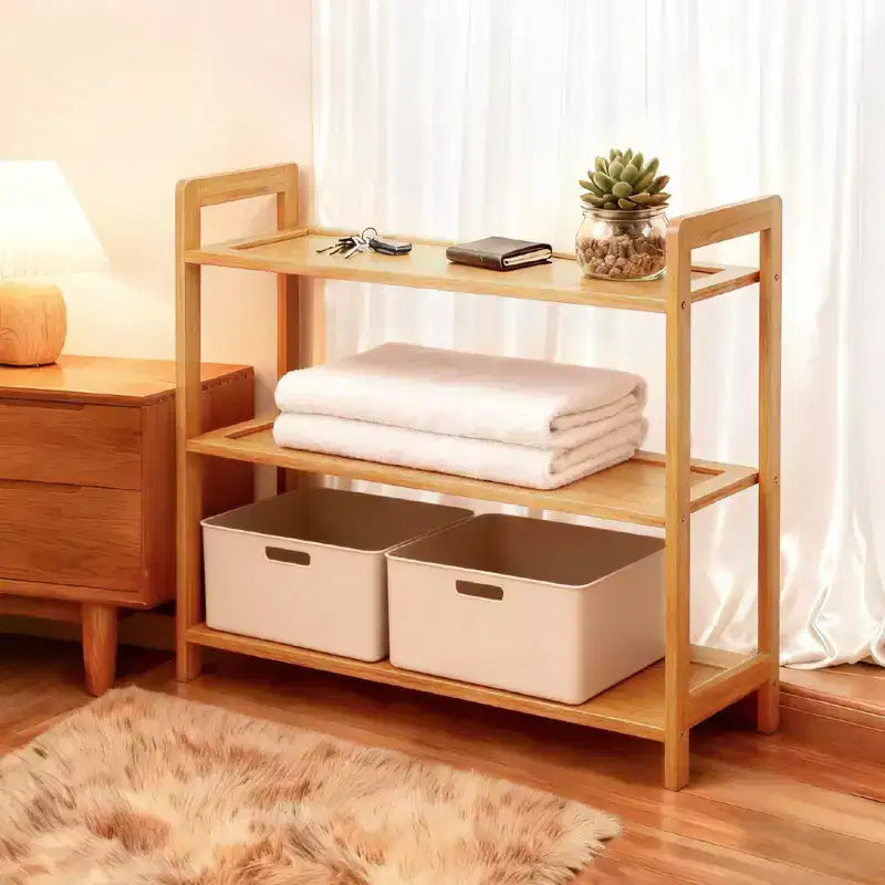 Scarpiera a 3 livelli in bambù, colore legno naturale, larga 68 cm