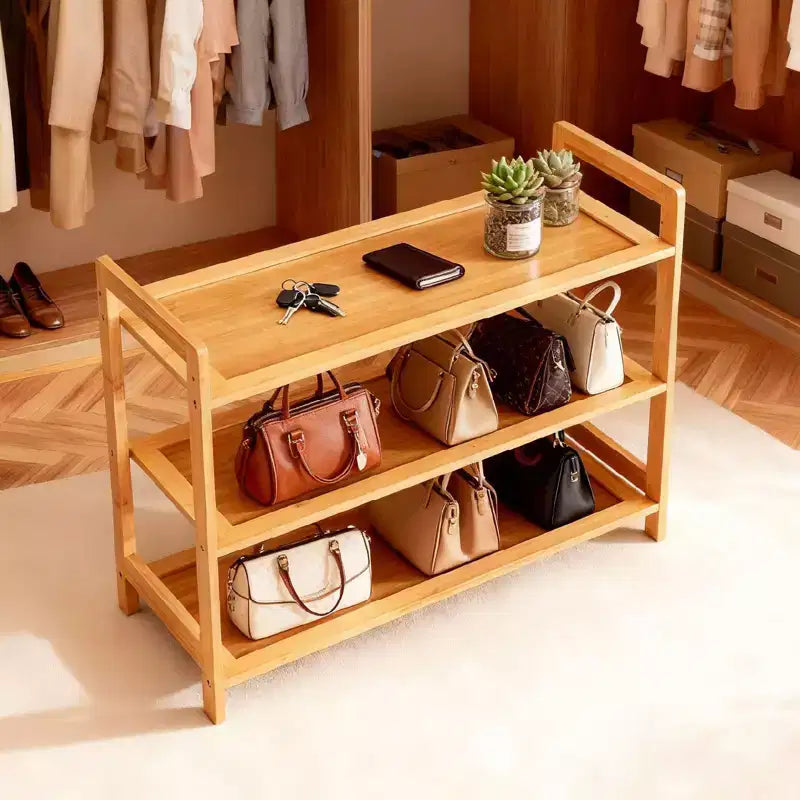 Scarpiera a 3 livelli in bambù, colore legno naturale, larga 68 cm