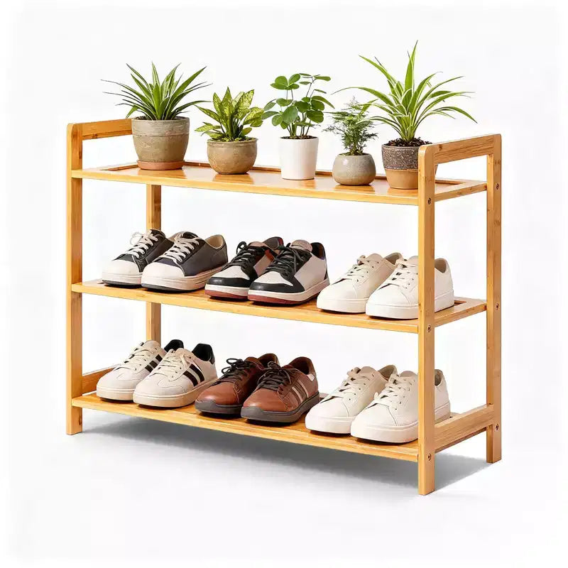 Scarpiera a 3 livelli in bambù, colore legno naturale, larga 68 cm