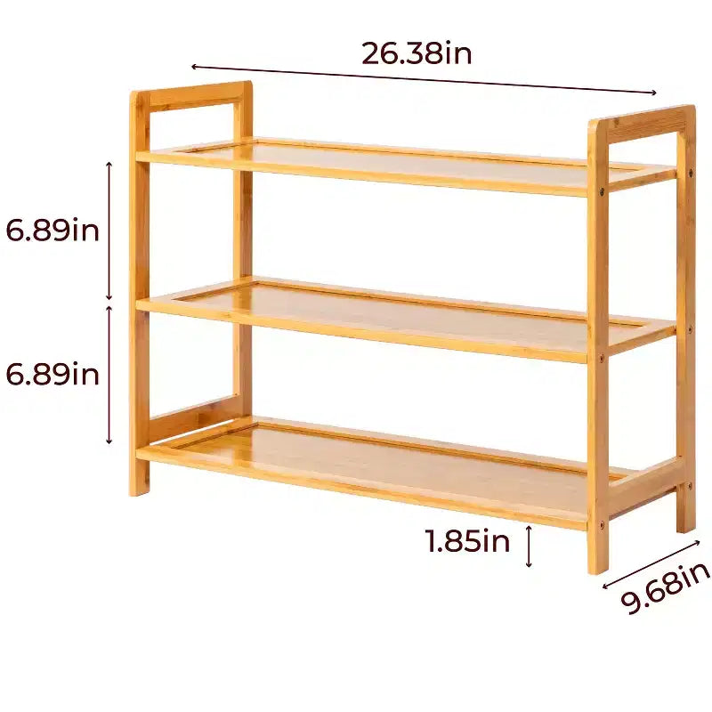 Scarpiera a 3 livelli in bambù, colore legno naturale, larga 68 cm