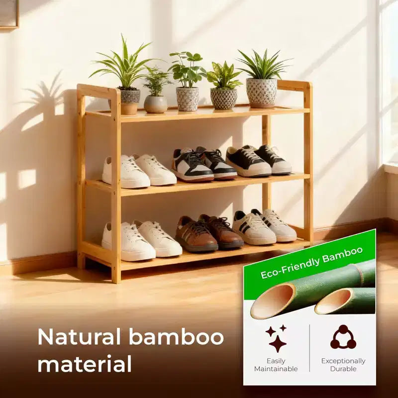 Scarpiera a 3 livelli in bambù, colore legno naturale, larga 68 cm
