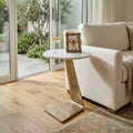 Modern End Table with Slanted Base for Bedroom Decor - Contemporary Small Side Table for Home and Living Room Decor - 22, White & Gold