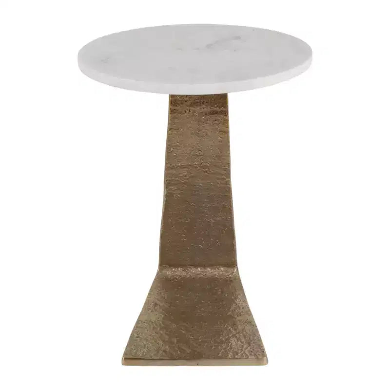 Tavolino d'appoggio rotondo con ripiano in marmo e base in metallo dorato