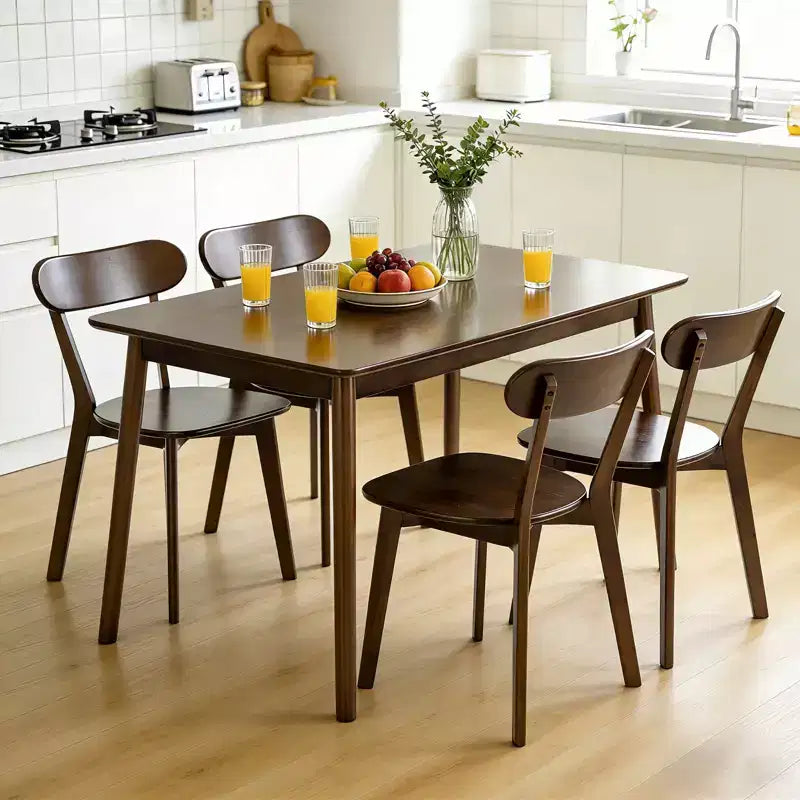 Tavolo da Pranzo Rettangolare Moderno in Legno con Angoli Arrotondati