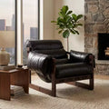 JVNOXK Mid-Century Modern Vintage Oil Wax Leather Lounge Chair, Removable Armrests, Antique Black