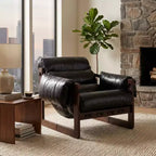 JVNOXK Mid-Century Modern Vintage Oil Wax Leather Lounge Chair, Removable Armrests, Antique Black