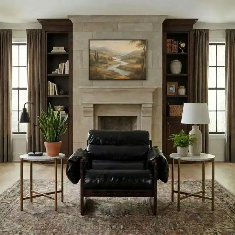 Poltrona Mid-Century Moderna con Braccioli Removibili, Nero Anticato
