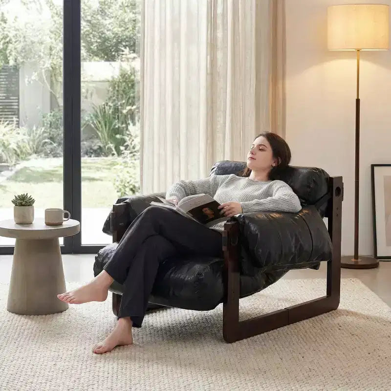 Poltrona Mid-Century Moderna con Braccioli Removibili, Nero Anticato