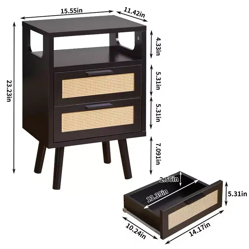 Set of 2 with 2 Sleek Modern 2 Drawer Nightstand for Bedroom Living Room