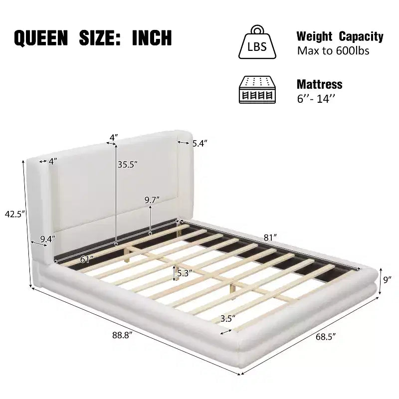 Giroletto con testiera ad ala e rivestimento in Bouclé – Queen/King, Bianco