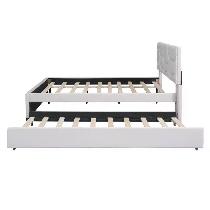 Letto a piattaforma imbottito con motivo a mattoni e letto estraibile Twin XL