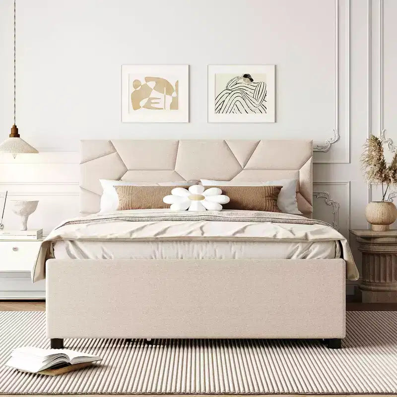 Letto a piattaforma imbottito con motivo a mattoni e letto estraibile Twin XL