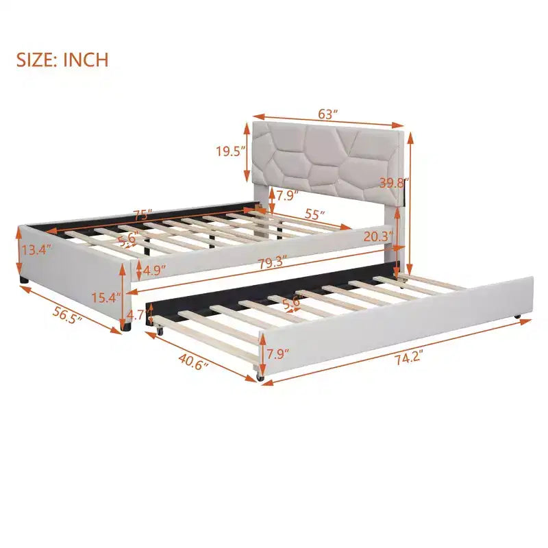 Letto a piattaforma imbottito con motivo a mattoni e letto estraibile Twin XL