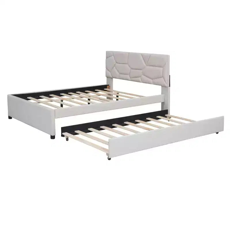 Letto a piattaforma imbottito con motivo a mattoni e letto estraibile Twin XL
