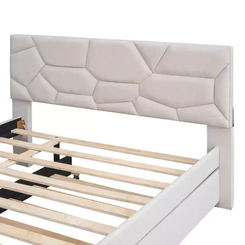 Letto a piattaforma imbottito con motivo a mattoni e letto estraibile Twin XL