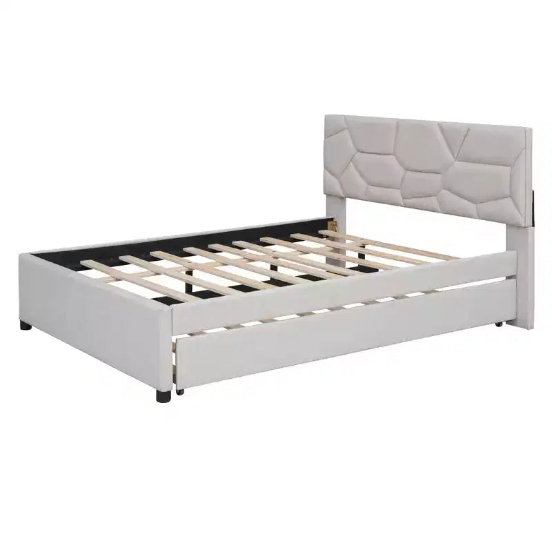 Letto a piattaforma imbottito con motivo a mattoni e letto estraibile Twin XL