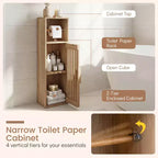 Mobiletto bagno sottile con porta rotolo e anta portaoggetti, Naturale