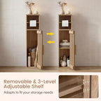 Mobiletto bagno sottile con porta rotolo e anta portaoggetti, Naturale