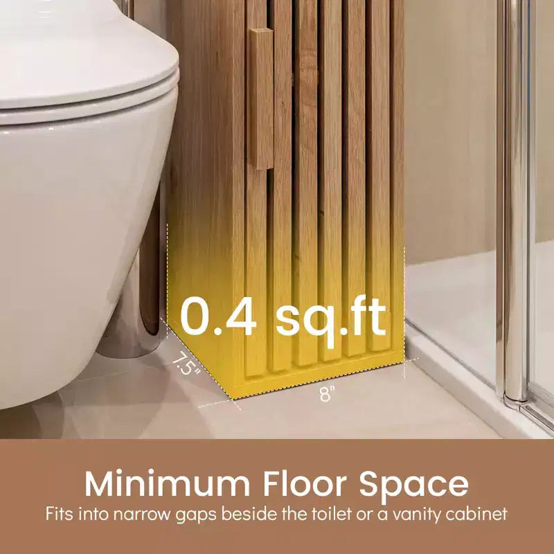 Mobiletto bagno sottile con porta rotolo e anta portaoggetti, Naturale