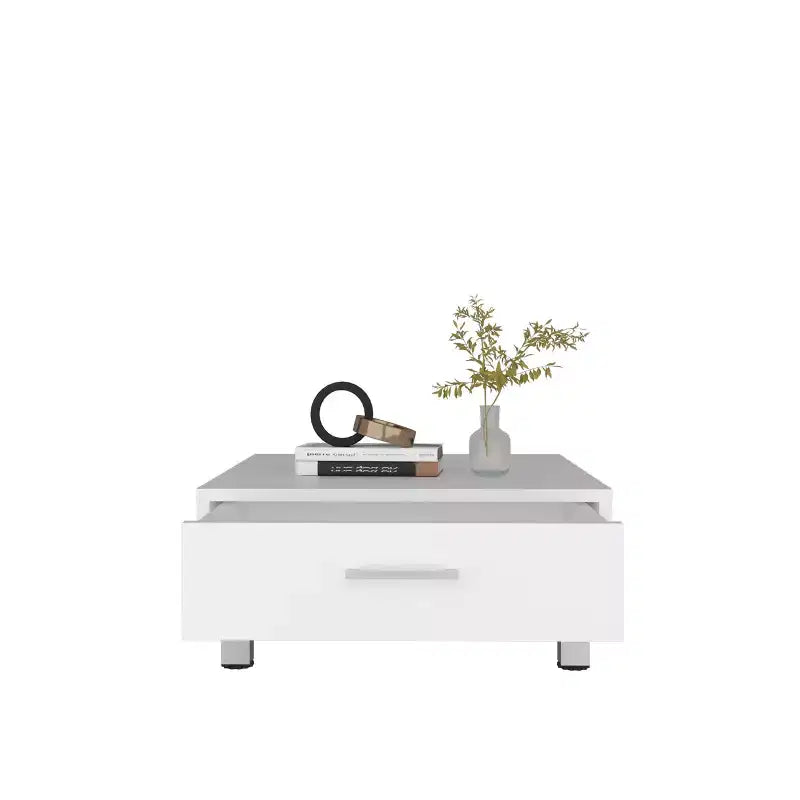Tavolino moderno con cassetto portaoggetti e base a 4 gambe