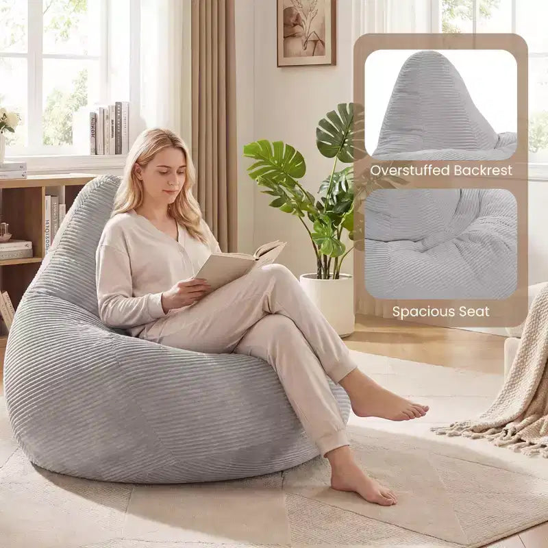 Poltrona Sacco per Adulti con Rivestimento in Velluto a Coste e Imbottitura in Spugna – Disponibile in Diversi Colori