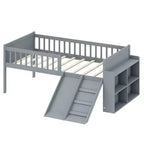 Struttura Letto a Soppalco Singolo per Bambini con Scivolo, Scala, Scaffale e Sponda di Protezione – Grigio