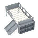 Struttura Letto a Soppalco Singolo per Bambini con Scivolo, Scala, Scaffale e Sponda di Protezione – Grigio