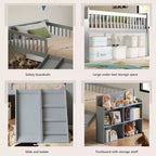 Struttura Letto a Soppalco Singolo per Bambini con Scivolo, Scala, Scaffale e Sponda di Protezione – Grigio