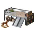 Struttura Letto a Soppalco Singolo per Bambini con Scivolo, Scala, Scaffale e Sponda di Protezione – Grigio
