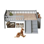 Struttura Letto a Soppalco Singolo per Bambini con Scivolo, Scala, Scaffale e Sponda di Protezione – Grigio