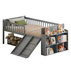 Struttura Letto a Soppalco Singolo per Bambini con Scivolo, Scala, Scaffale e Sponda di Protezione – Grigio