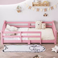 Twin Montessori Floor Bed with Slats and Guardrails, Solid Wood Kids Floor Bed with Fence, Pink