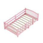 Letto a pavimento Montessori per bambini, una piazza, con doghe e sponde di protezione – Struttura letto in legno massiccio, rosa