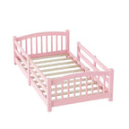 Letto a pavimento Montessori per bambini, una piazza, con doghe e sponde di protezione – Struttura letto in legno massiccio, rosa