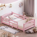 Letto a pavimento Montessori per bambini, una piazza, con doghe e sponde di protezione – Struttura letto in legno massiccio, rosa