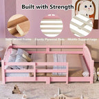 Letto a pavimento Montessori per bambini, una piazza, con doghe e sponde di protezione – Struttura letto in legno massiccio, rosa