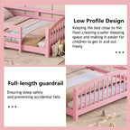 Letto a pavimento Montessori per bambini, una piazza, con doghe e sponde di protezione – Struttura letto in legno massiccio, rosa