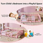 Letto a pavimento Montessori per bambini, una piazza, con doghe e sponde di protezione – Struttura letto in legno massiccio, rosa
