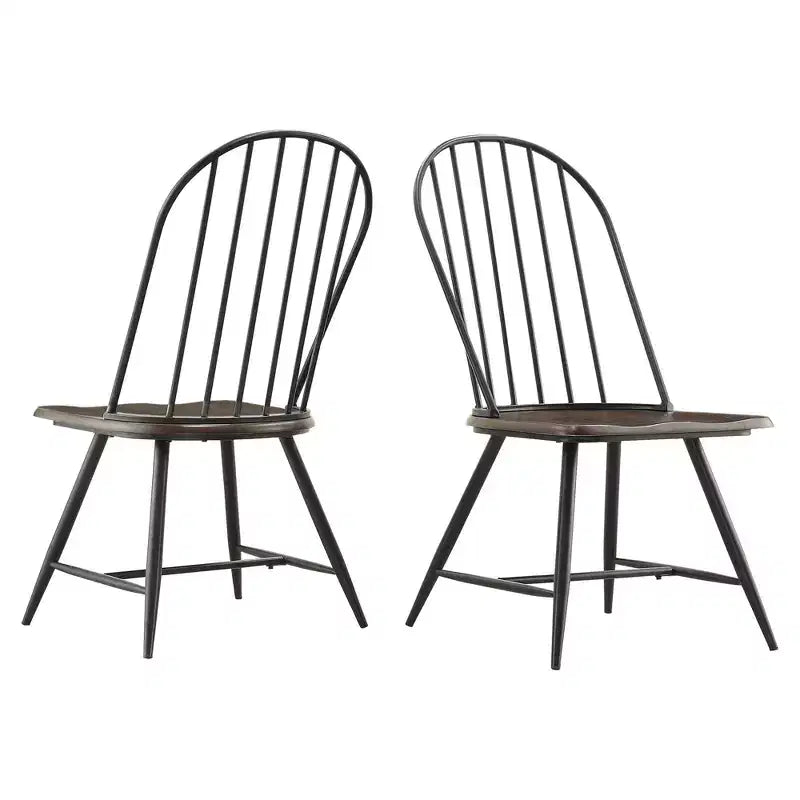 Raelyn Two-Tone Spindle Windsor Dining Chair - (Set of 4) - Black Metal/Brown Veneer - iNSPIRE Q