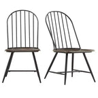 Sedia da pranzo Windsor a fusi bicolore – Set da 4, Struttura in metallo nero / Seduta impiallacciata marrone