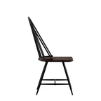 Sedia da pranzo Windsor a fusi bicolore – Set da 4, Struttura in metallo nero / Seduta impiallacciata marrone